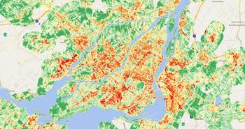 Carte des îlots de chaleur urbain à Montréal