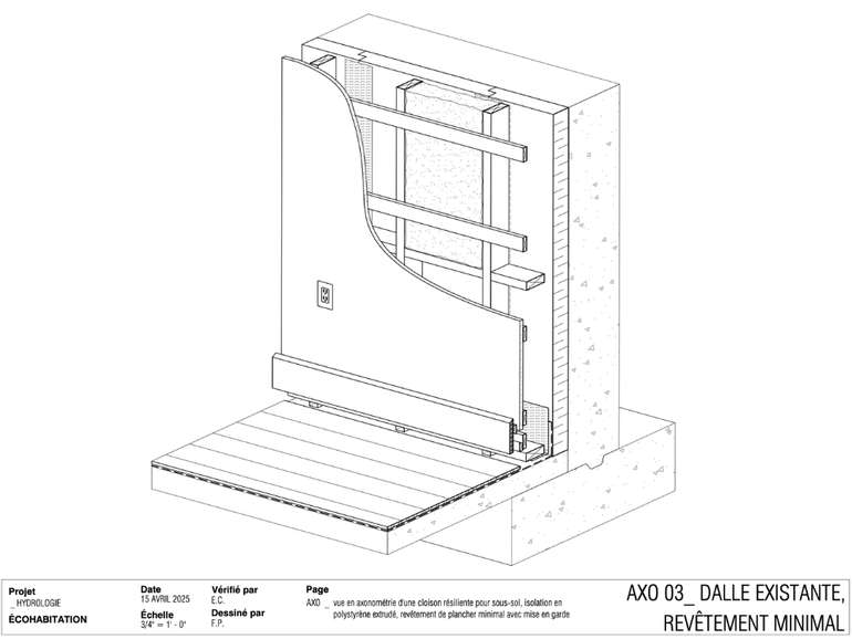 Figure 3 : isolation en polystyrène extrudé, dalle existante, revêtement de plancher minimal