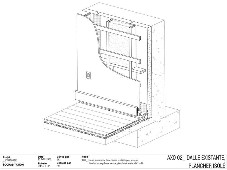 Figure 2 : isolation en polystyrène extrudé, dalle existante, plancher de vinyle "clic" isolé