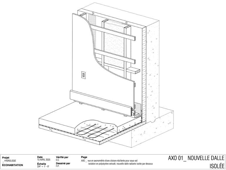Figure 1 : isolation en polystyrène extrudé, nouvelle dalle radiante isolée par dessous