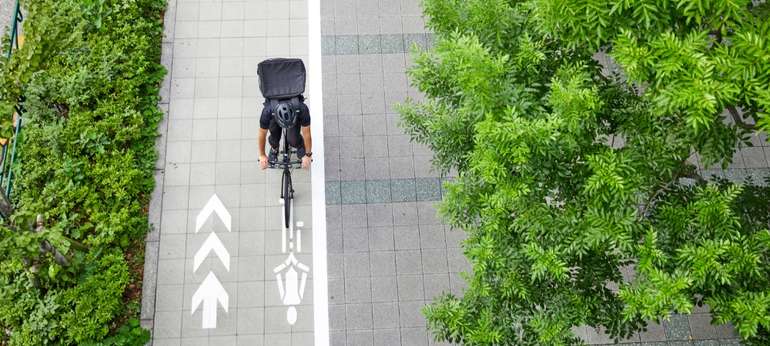 Cycliste entouré de verdure