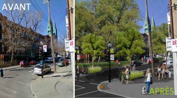 Angle des rues Adam/Pie IX, actuellement / avec le quartier vert Maisonneuve